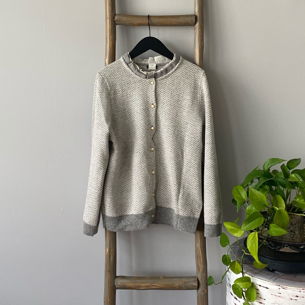 J Crew Wool Herringbone Cardigan